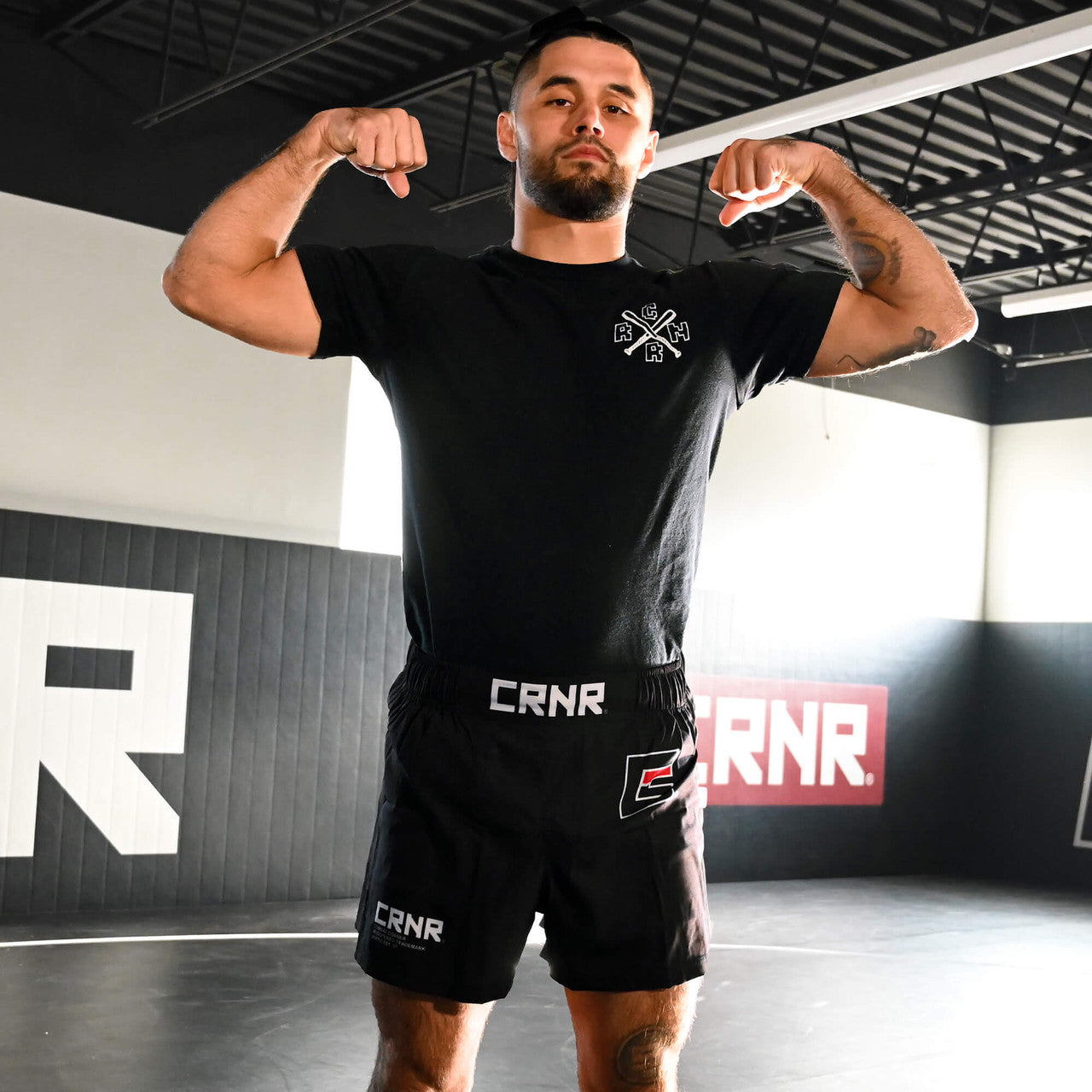 Combat Corner Shorts, CRNR Shorts, Cross Trainer Shorts, MMA Shorts, BJJ Shorts, Fight Shorts, Black Fight Shorts
