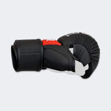 Product photo of the inside left side of the white Combat Corner MMA Spar Gloves