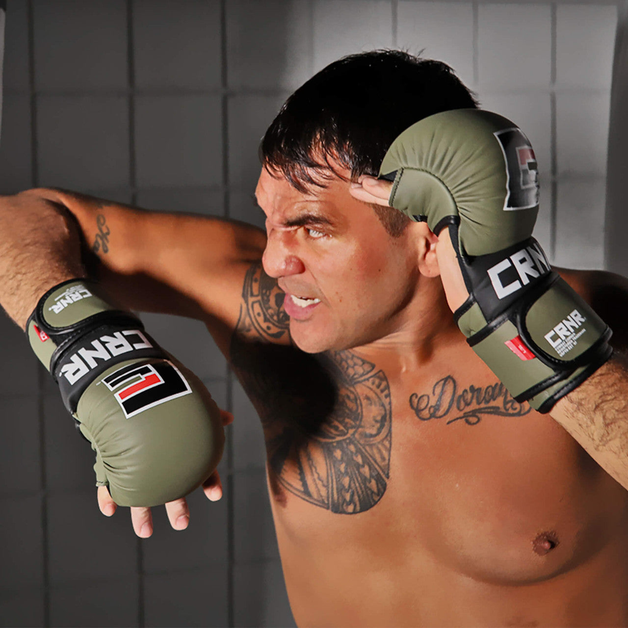 Photo a MMA athlete training with the OD Green Combat Corner MMA Spar Gloves