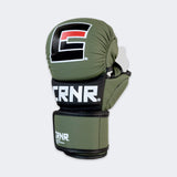 Product photo of the front top side of the OD Green Combat Corner MMA Spar Gloves