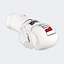 Product photo of the front left angle of the white Combat Corner Prime MMA Sparring Glove