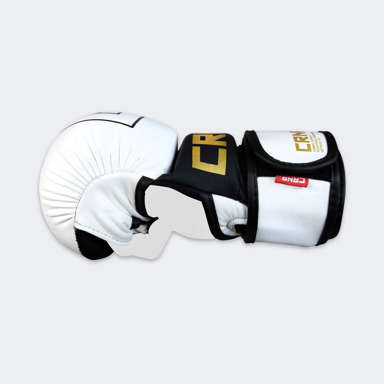 Product photo of the inside right side of the white Combat Corner MMA Spar Gloves
