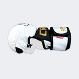 Product photo of the inside right side of the white Combat Corner MMA Spar Gloves