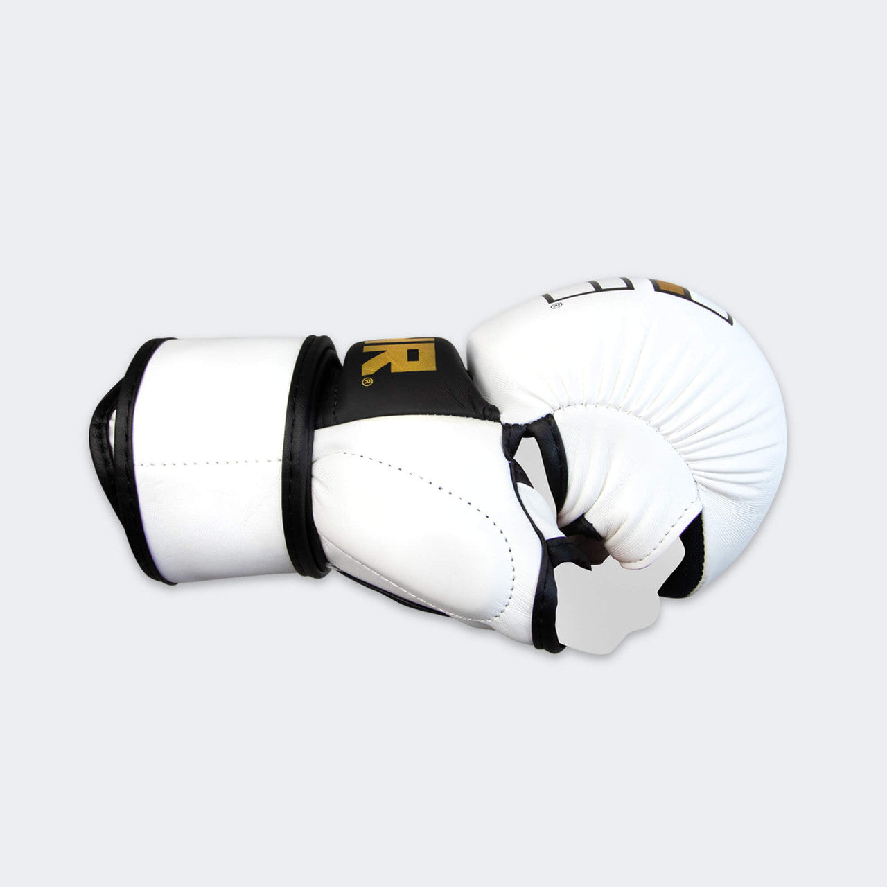 Product photo of the inside left side of the white Combat Corner MMA Spar Gloves