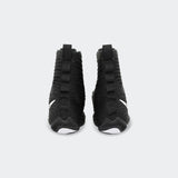Back heel view of a pair of Nike HyperKO 3 boxing shoes in black, available at Combat Corner.