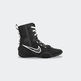 Left side view of the Nike HyperKO 3 boxing shoe in black, available at Combat Corner.