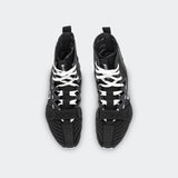Top-down view of a pair of Nike HyperKO 3 boxing shoes in black, available at Combat Corner.
