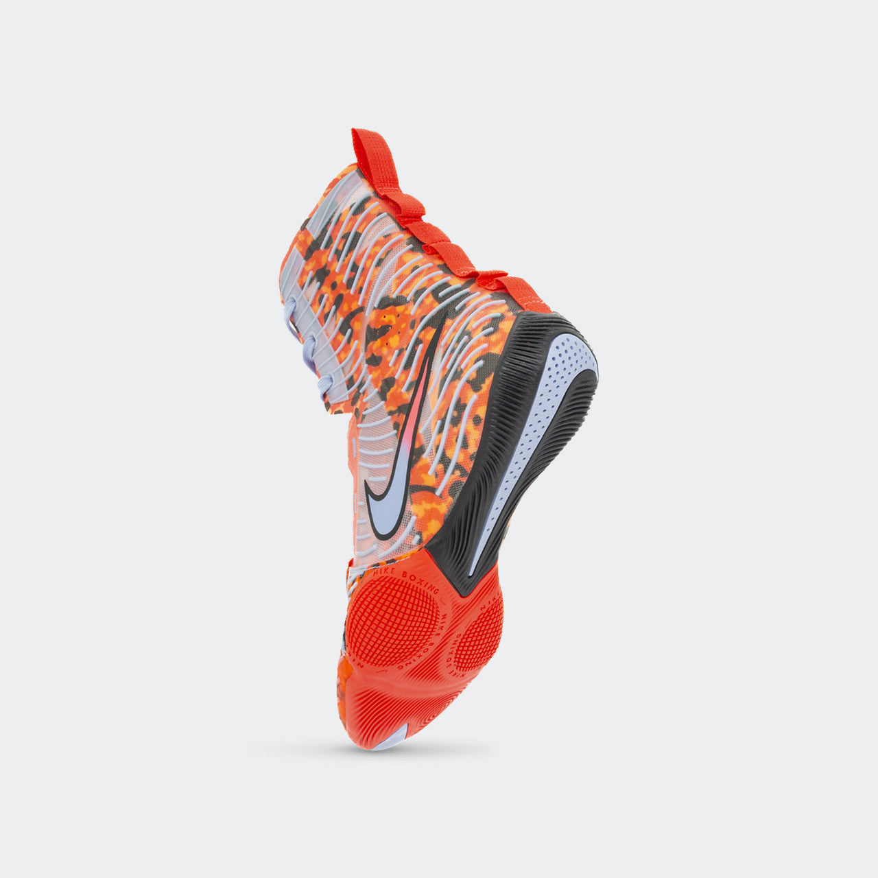 Back-left perspective view of the Nike HyperKO 3 boxing shoe in SE Crimson, available at Combat Corner.