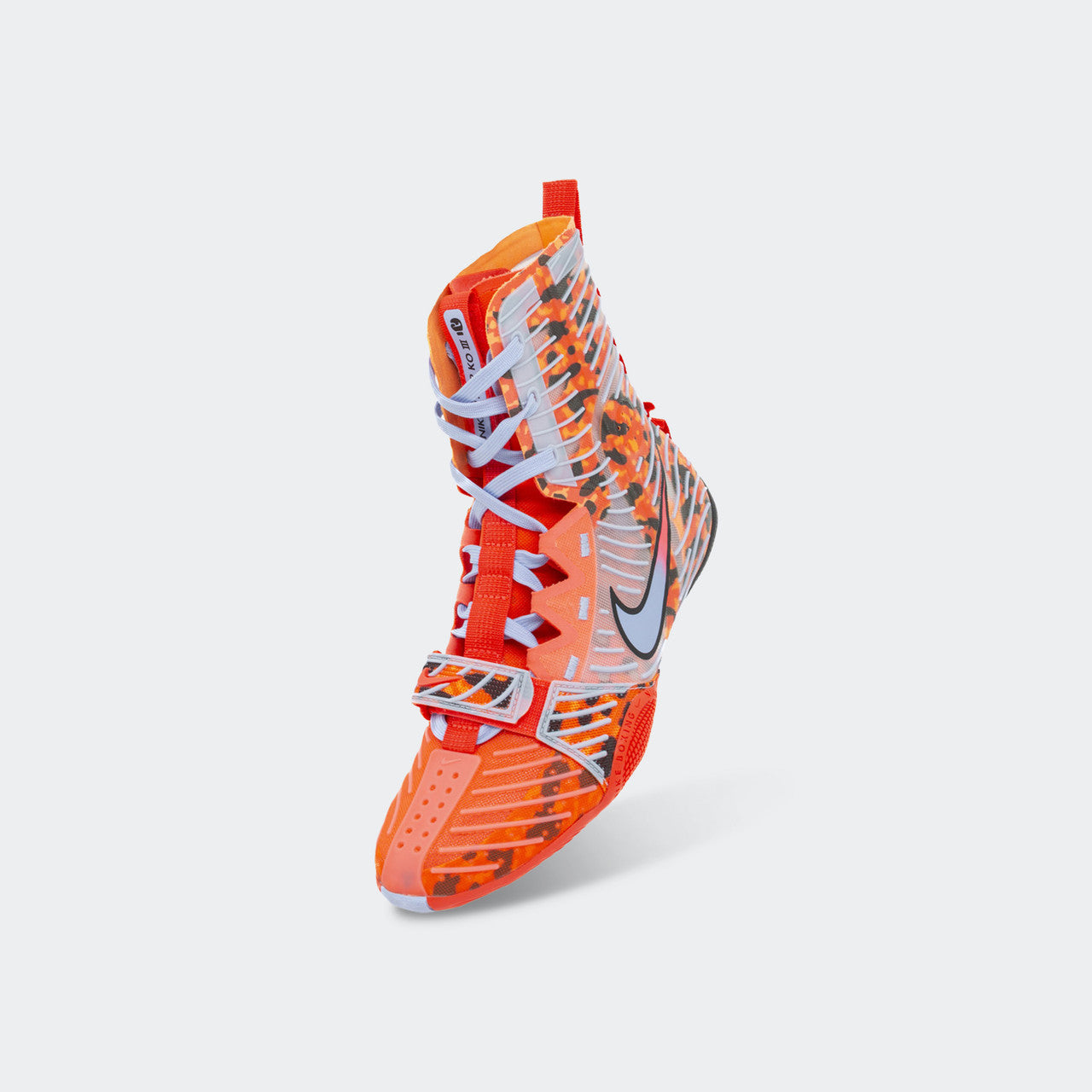 Front-left perspective view of the Nike HyperKO 3 boxing shoe in SE Crimson, available from Combat Corner.