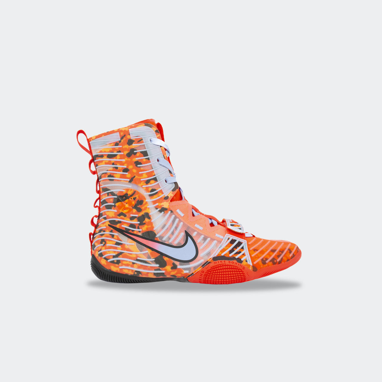 Left side view of the Nike HyperKO 3 boxing shoe in SE Crimson, available at Combat Corner.