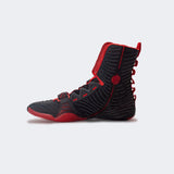 Right side view of the Nike HyperKO 3 boxing shoe in university black and red, available at Combat Corner.