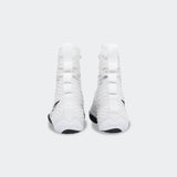 Back heel view of a pair of Nike HyperKO 3 boxing shoes in white, available at Combat Corner.