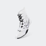 Front-left perspective view of the Nike HyperKO 3 boxing shoe in white, available from Combat Corner.