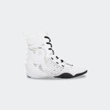 Left side view of the Nike HyperKO 3 boxing shoe in black, available at Combat Corner.