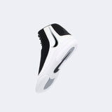 Back left perspective view of the Nike Inflict 4 wrestling shoe in black, available at Combat Corner.