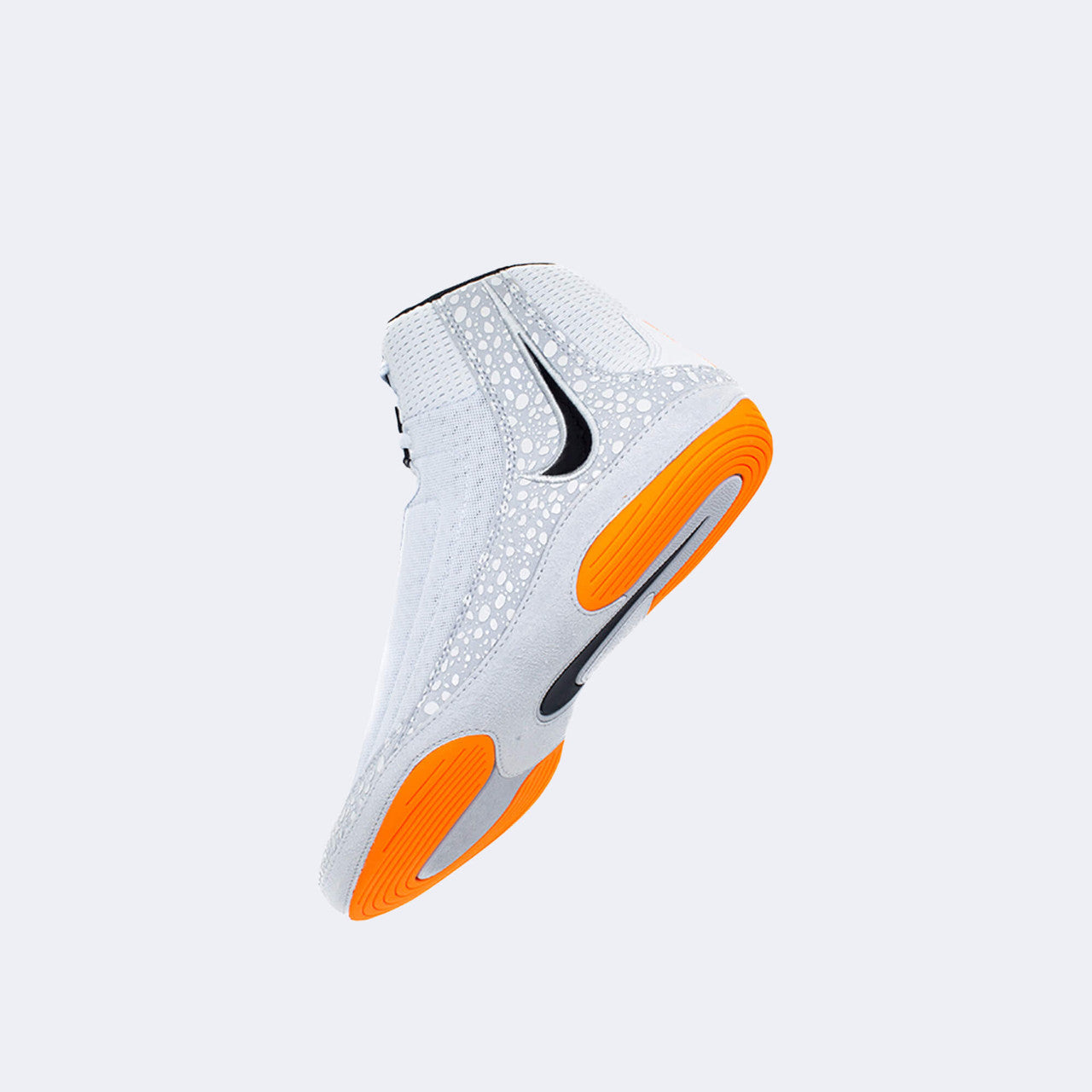 Back left perspective view of the Nike Inflict 4 wrestling shoe in SE Olympic, available at Combat Corner.