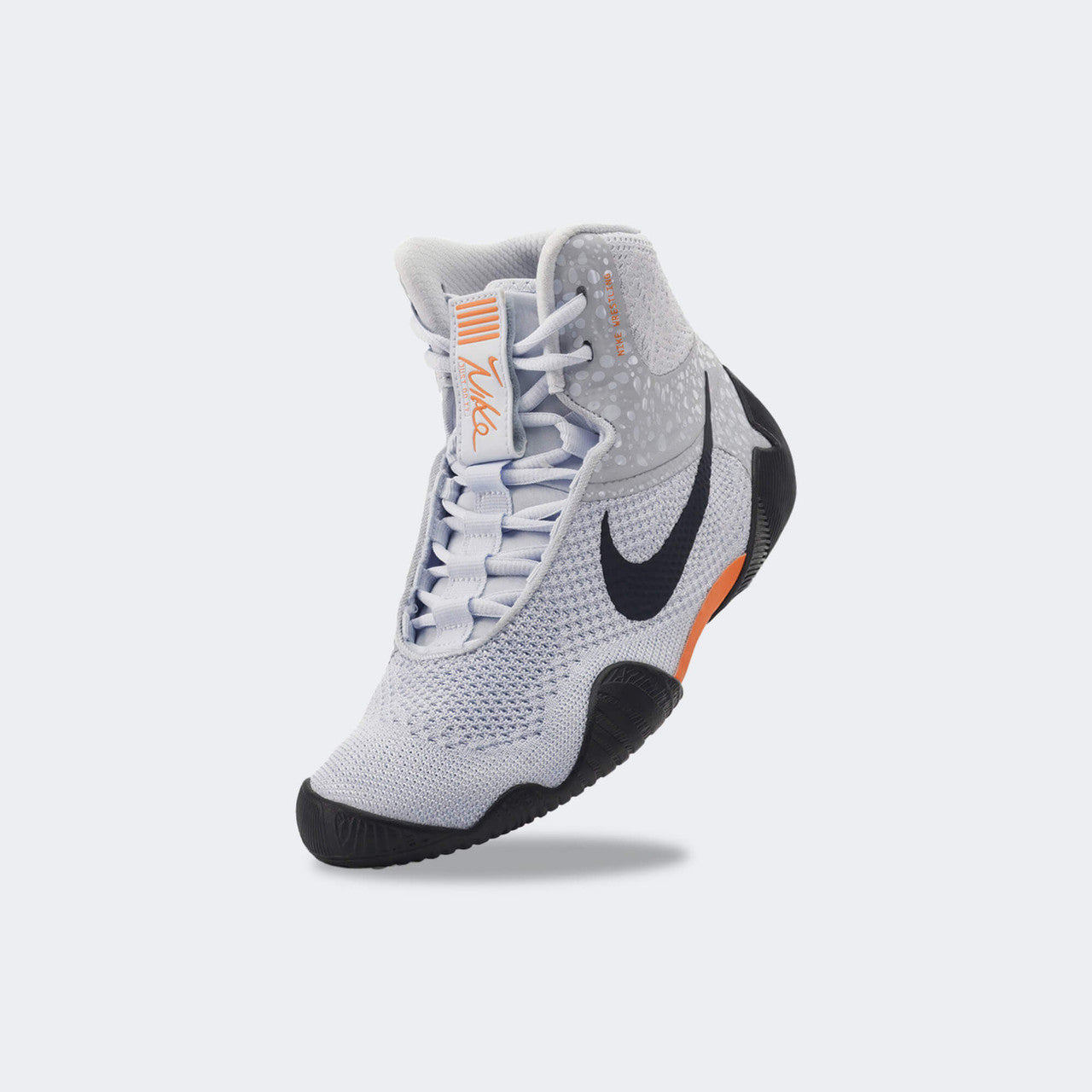 Front-left perspective view of the Nike Tawa wrestling shoe in SE Olympic, available from Combat Corner.