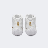 Back heel view of the Nike Tawa wrestling shoes in white, available at Combat Corner.