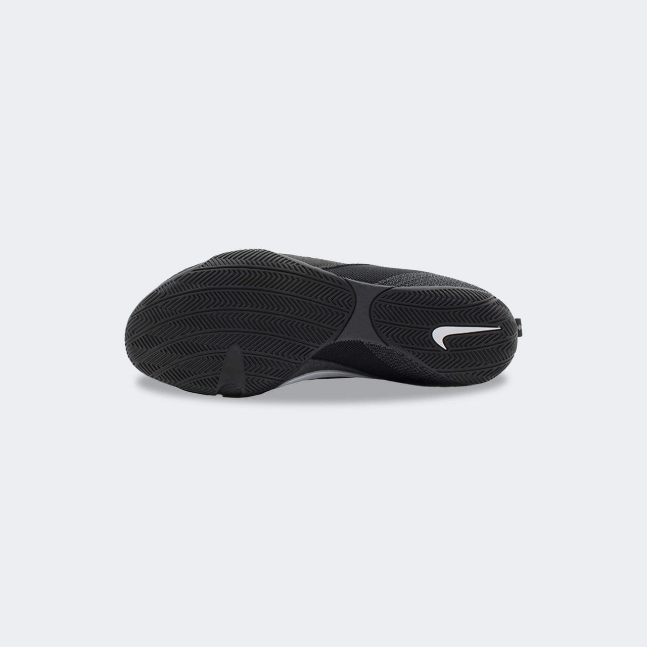 Bottom view showing the rubber outsole and tread pattern of the Nike Machomai 3 boxing shoe in white, available at Combat Corner.