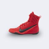 Inner right side view of the Nike Machomai 3 boxing shoe in red, available at Combat Corner.