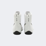 Back heel view of the Nike Machomai 3 boxing shoes in white, available at Combat Corner.