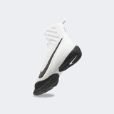 Back-left perspective view of the Nike Machomai 3 boxing shoe in white, available from Combat Corner.