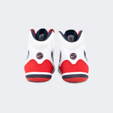 Back heel view of the Nike Freek wrestling shoes in SE white, available at Combat Corner.