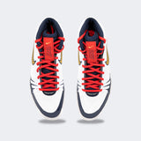 Top down view of a pair of Nike Freek wrestling shoes in SE white, available at Combat Corner.