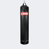 Photo of the front of Combat Corner's black with red label 6 ft., 150 lbs. Made in the USA Punching Bag.