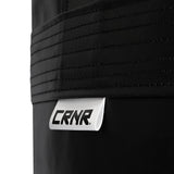Close up detail photo of Combat Corner's black with black label 6ft., 150 lbs. Made in the USA Punching Bag.