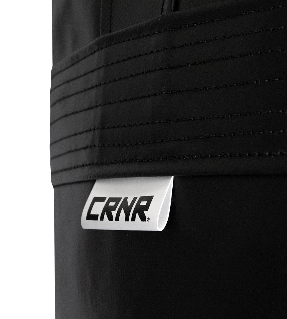 Close up detail photo of Combat Corner's black with black label 150 lbs. Made in the USA Punching Bag.
