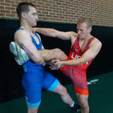 2 Freestyle Wrestlers in Red and Blue Singlets
