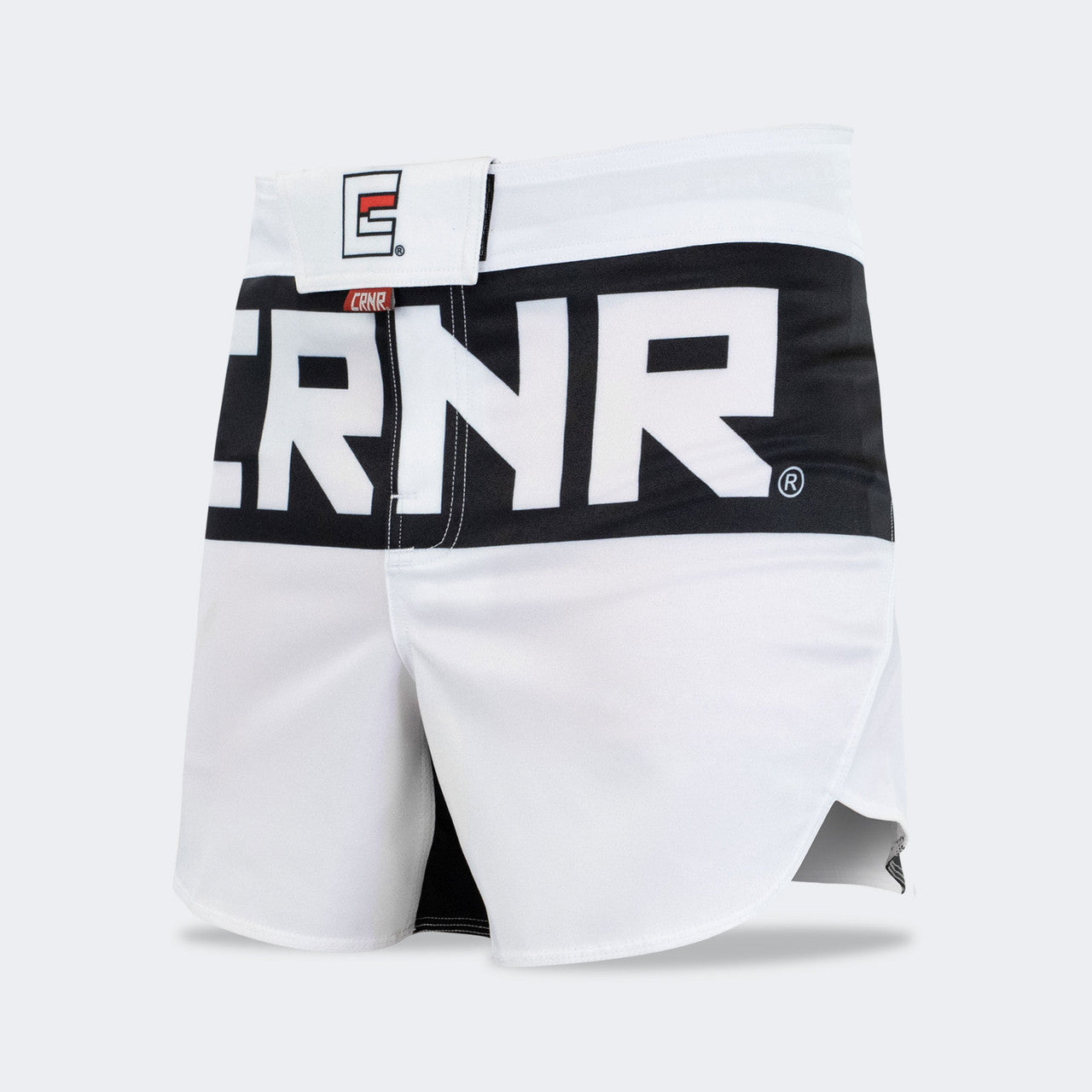 Combat Corner Fight Shorts, White Fight Shorts, MMA Shorts, BJJ Shorts, Hybrid Fight Shorts, CRNR shorts