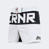 Combat Corner Fight Shorts, White Fight Shorts, MMA Shorts, BJJ Shorts, Hybrid Fight Shorts, CRNR shorts