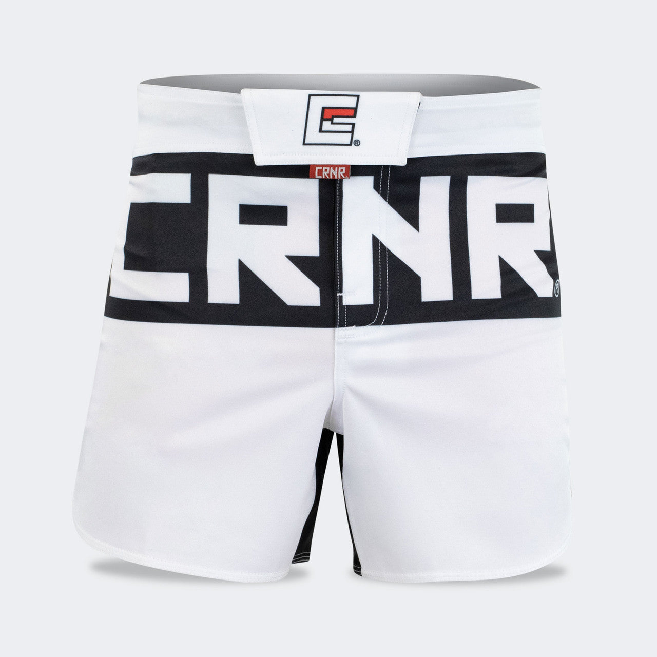 Combat Corner Fight Shorts, White Fight Shorts, MMA Shorts, BJJ Shorts, Hybrid Fight Shorts, CRNR shorts