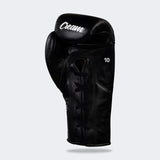 Photo of the palm left side of Combat Corner's black Cream TM1 Competition Boxing Gloves, which are Japanese inspired Mexican Boxing Gloves that are hand made in Thailand.