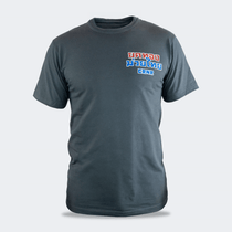 Front view of the Golden Era Thai Boxing charcoal grey crewneck t-shirt by Combat Corner, featuring a red, white, and blue Thai boxing chest graphic.