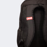 Closeup detail product photo of the deluxe shoulder straps on the black Combat Corner Vital 30 Training Backpack