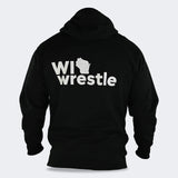 Product photo of Combat Corner’s exclusive WI Wrestle Black Classic Hooded Sweatshirt. This photo shows the back of Combat Corner’s WI Wrestle Black Classic Hooded Sweatshirt. This collab sweatshirt is part of Combat Corner’s sponsorship of WI Wrestle, the number one news source and fan center for Wisconsin wrestling.
