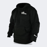 Product photo of Combat Corner’s exclusive WI Wrestle Black Classic Hooded Sweatshirt. This photo shows the front left angle of Combat Corner’s WI Wrestle Black Classic Hooded Sweatshirt. This collab sweatshirt is part of Combat Corner’s sponsorship of WI Wrestle, the number one news source and fan center for Wisconsin wrestling.