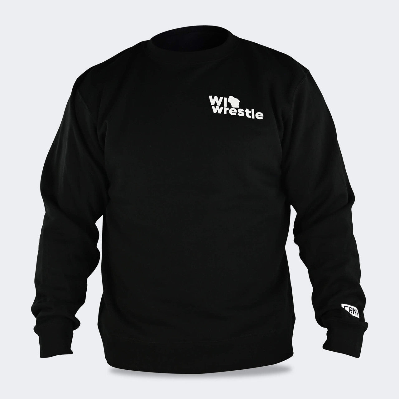 Product photo of Combat Corner’s exclusive WI Wrestle Black Classic Crew Sweatshirt. This photo shows the front of Combat Corner’s WI Wrestle Black Classic Crew Sweatshirt. This collab sweatshirt is part of Combat Corner’s sponsorship of WI Wrestle, the number one news source and fan center for Wisconsin wrestling.