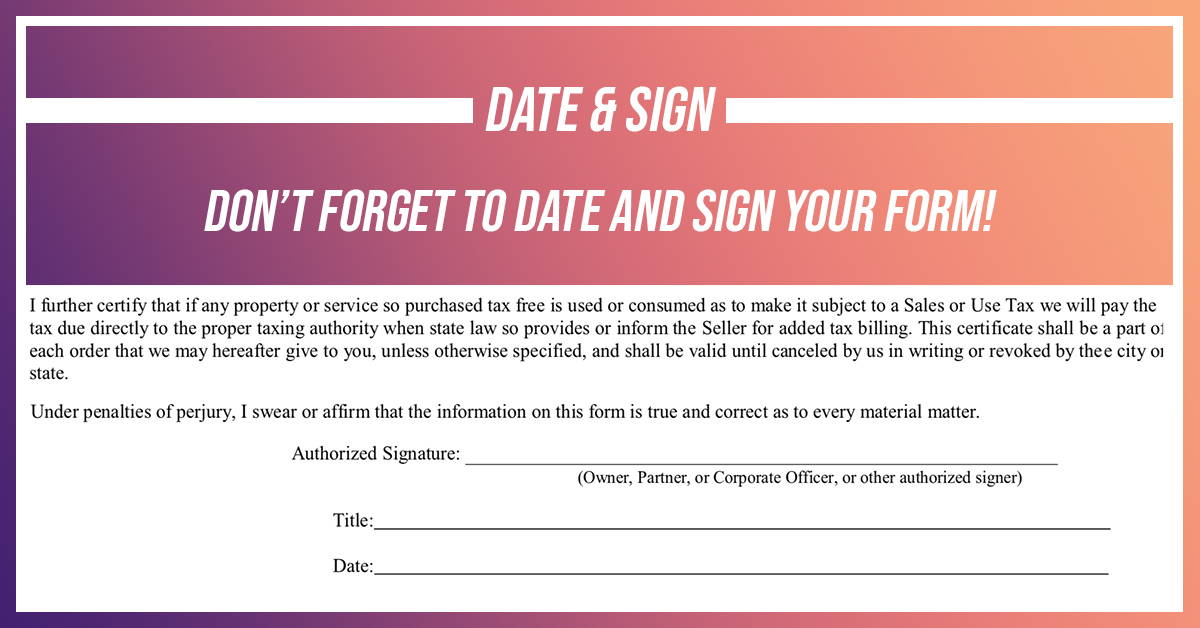 Form with instructions to date and sign, featuring a gradient background.