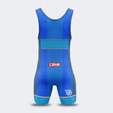 Product photo of Combat Corner’s premium Blue USA Wrestling Singlet. This photo shows the back of Combat Corner’s USA Blue Singlet. This USA Blue Singlet is part of Combat Corner’s Competition Singlet Series and is fully UWW Compliant to give you champion performance in Freestyle and Greco-Roman wrestling.