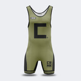 Product photo of Combat Corner’s premium C Wrestling Singlet. This photo shows the front of Combat Corner’s OD Green C Singlet. This OD Green C Singlet is part of Combat Corner’s Collegiate Singlet Series and gives you champion performance in Folkstyle wrestling. Plus, this singlet serves all wrestling athletes. This singlet is designed for kids to adults and for men and women.