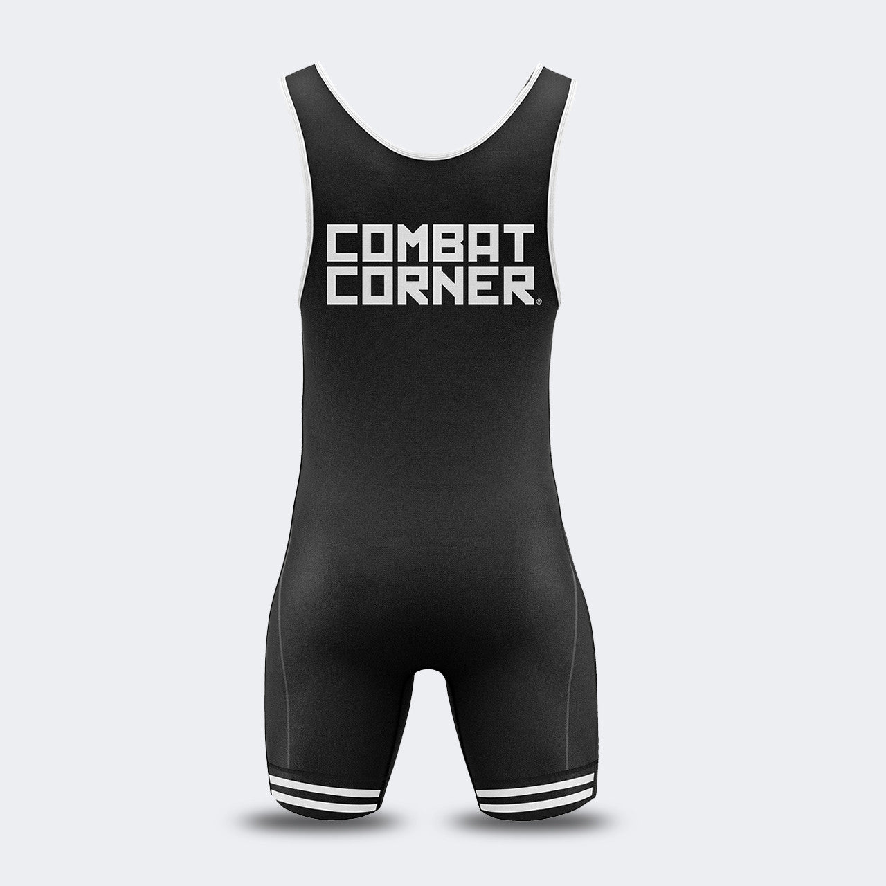 Product photo of Combat Corner’s premium C Wrestling Singlet. This photo shows the back of Combat Corner’s Black C Singlet. This Black C Singlet is part of Combat Corner’s Collegiate Singlet Series and gives you champion performance in Folkstyle wrestling. Plus, this singlet serves all wrestling athletes. This singlet is designed for kids to adults and for men and women.