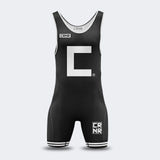 CRNR Singlet, Wrestling Singlet, Kids Singlet, Mens Singlet, Female Singlet, Girls SingletProduct photo of Combat Corner’s premium C Wrestling Singlet. This photo shows the front of Combat Corner’s Black C Singlet. This Black C Singlet is part of Combat Corner’s Collegiate Singlet Series and gives you champion performance in Folkstyle wrestling. Plus, this singlet serves all wrestling athletes. This singlet is designed for kids to adults and for men and women.